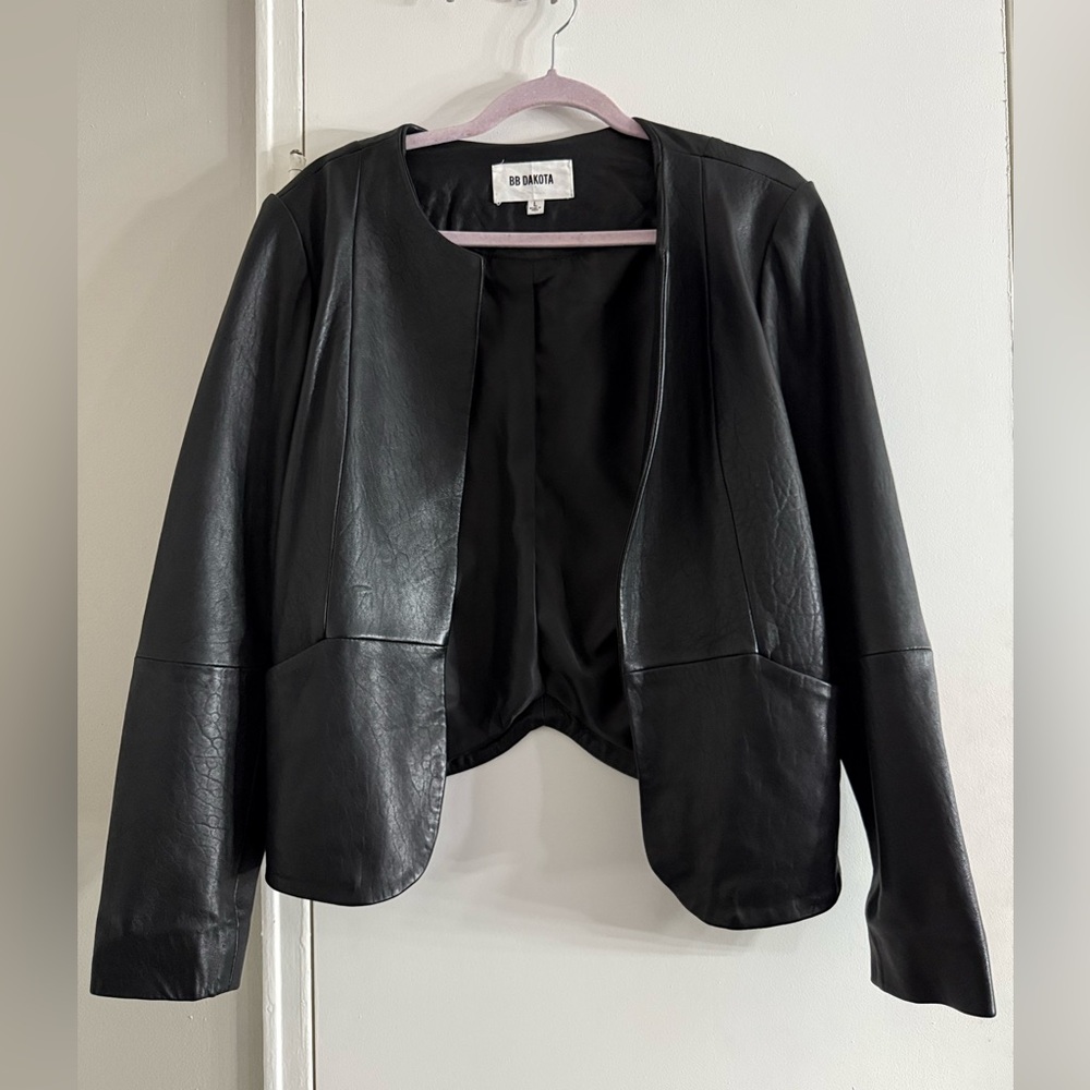 BB Dakota Grenier Textured Leather Jacket Black Sz Large $334 Y2K Biker Chic